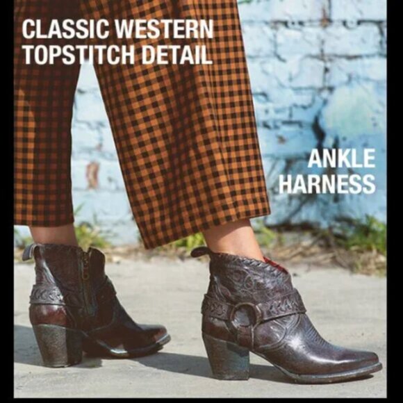 New BED STU Bedstu Tania Teak Rustic Western Harness Leather Ankle Boots 9 /40 - Picture 3 of 17